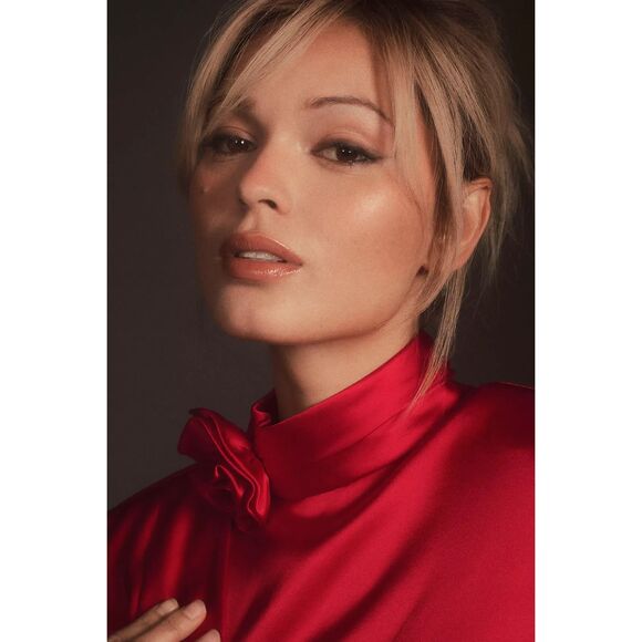 NWT Ronny Kobo Rocky Satin Silk-Blend Long Sleeve Draped Mini Dress Red XL $598 - Picture 2 of 11